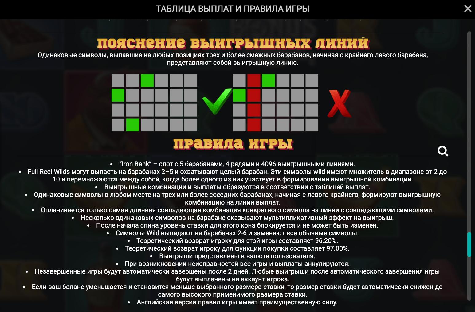 iron bank выигрышные комбинации